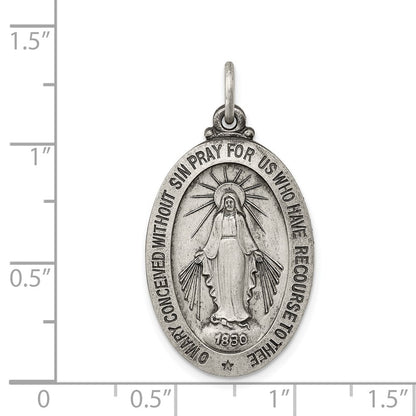 Sterling Silver Antiqued Miraculous Medal Pendant Holiday Gift for Women