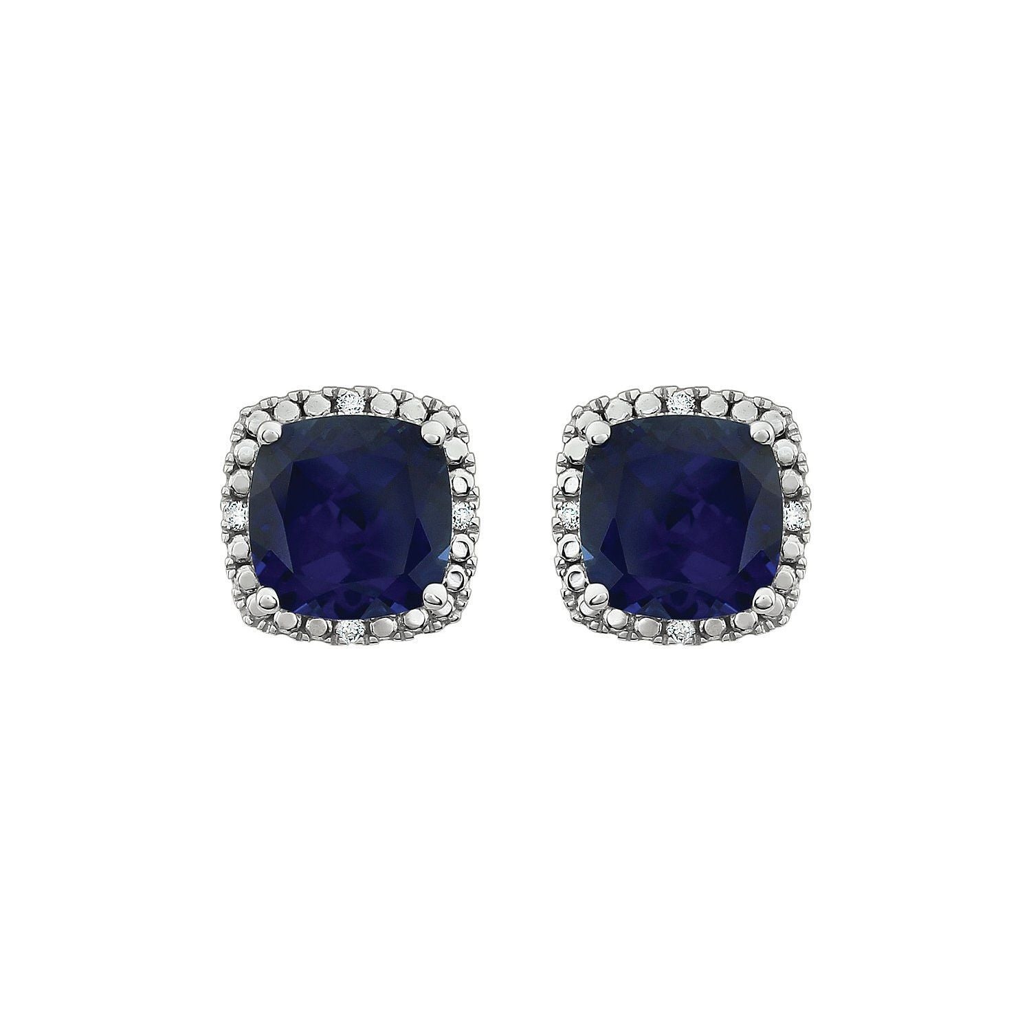 14k White Gold Lab-Grown Blue Sapphire and .06 CTW Diamond Stud Earrings