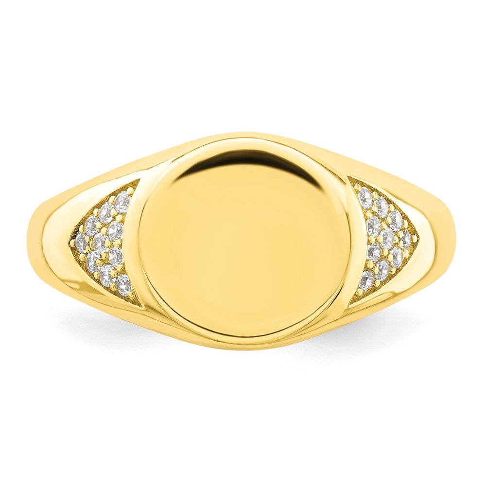 Sterling Silver CZ Gold-tone Signet Ring Size 6