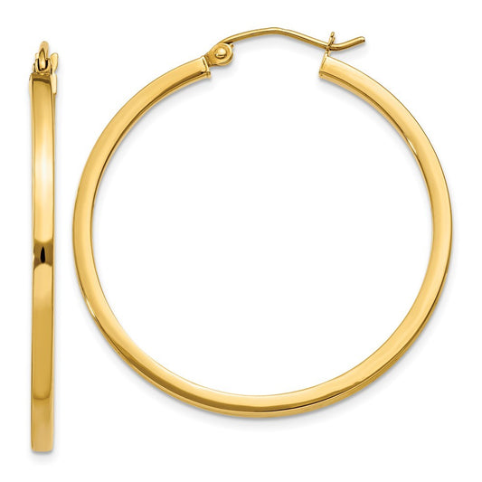 14k Yellow Gold 2mm Square Tube Hoop Earrings