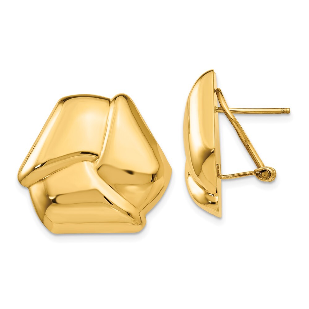 14k Yellow Gold Polished Knot Omega Back Stud Earrings