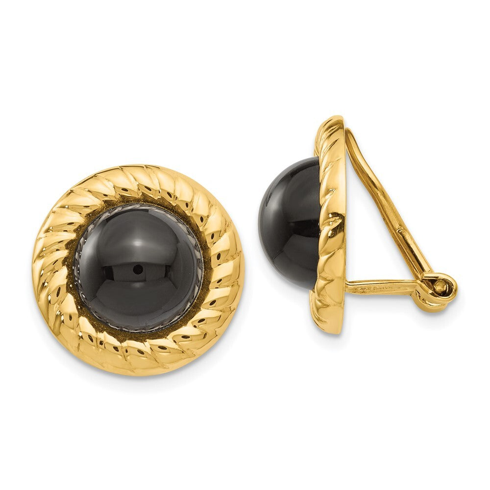 14k Yellow Gold Omega Clip Non-Pierced Onyx Stud Earrings