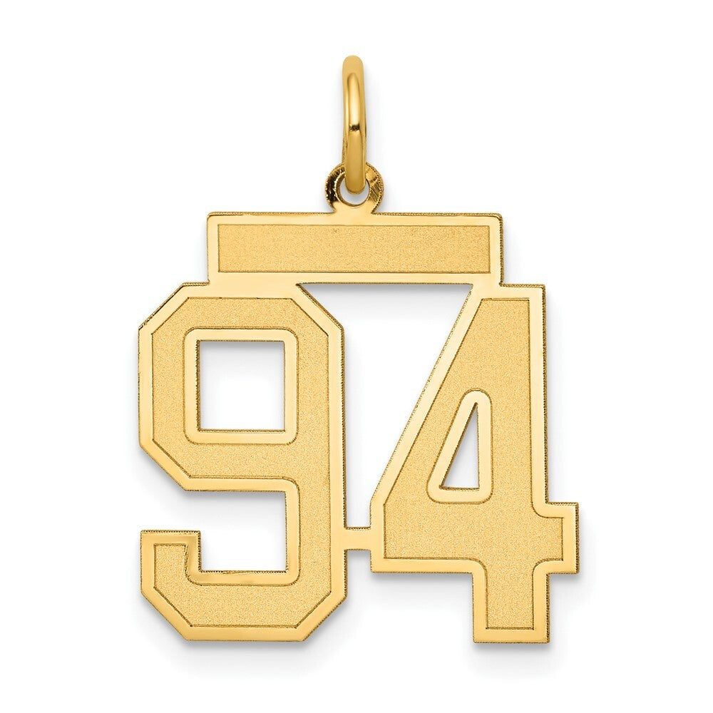 14k Yellow Gold Medium Satin Number 94 Charm Pendant for Women