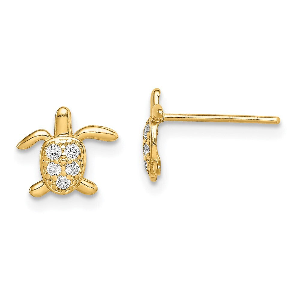 14k Yellow Gold Cubic Zirconia Turtle Stud Earrings Gift for Women