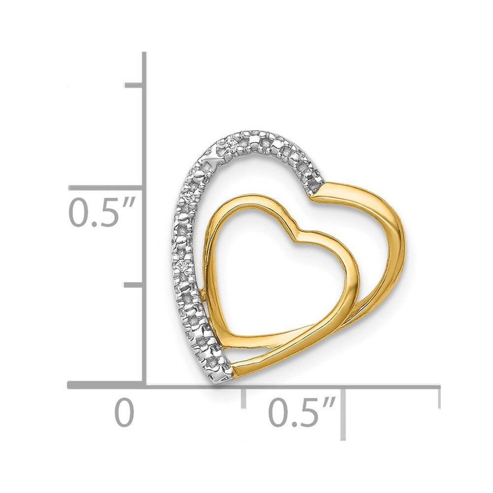 14k Yellow Gold and Rhodium .01ct. Diamond Double Heart Chain Slide Pendant