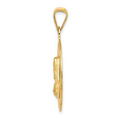 14k Yellow Gold Polished Diamond-Cut Sagrado Corazon Circle Pendant for Women
