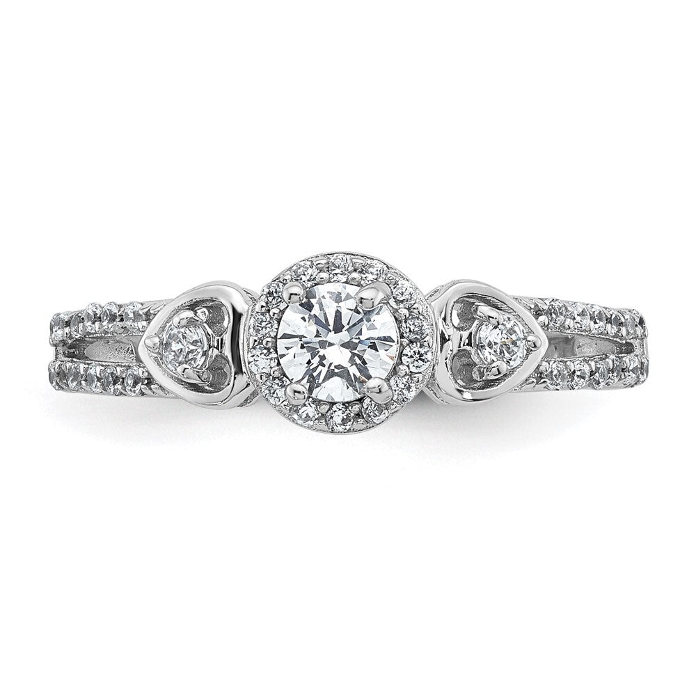 Sterling Silver RH-plated Polished CZ Halo Heart Ring Size 8