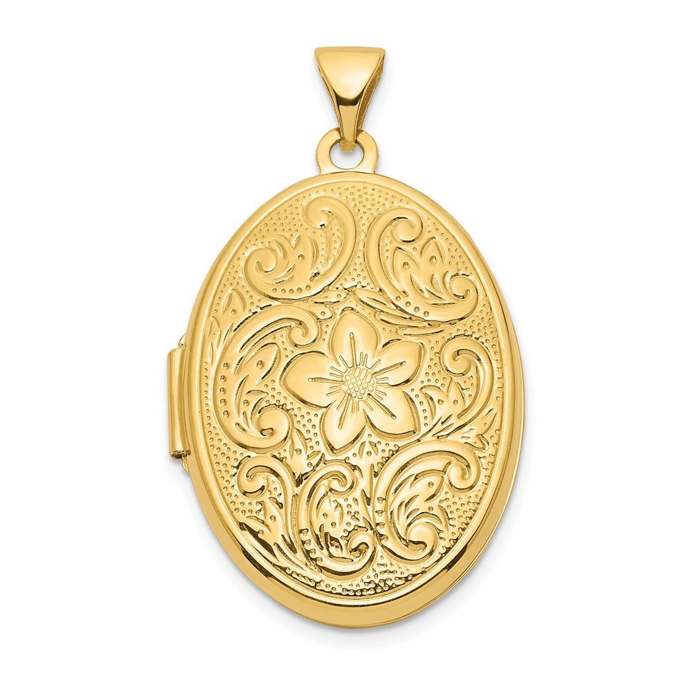 14k Yellow Gold Reversible Floral Swirl Design 26mm Oval Locket