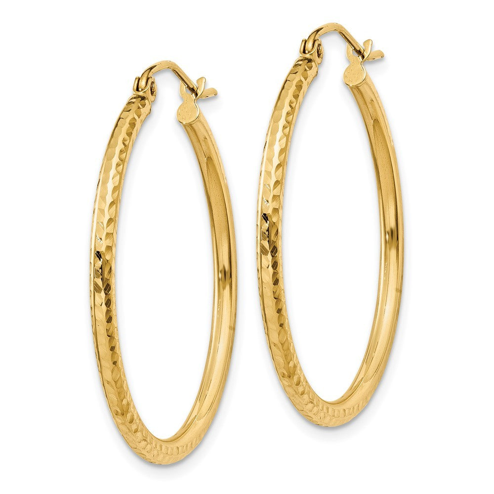 14k Yellow Gold Diamond-cut 2mm Round Tube Hoop Earrings