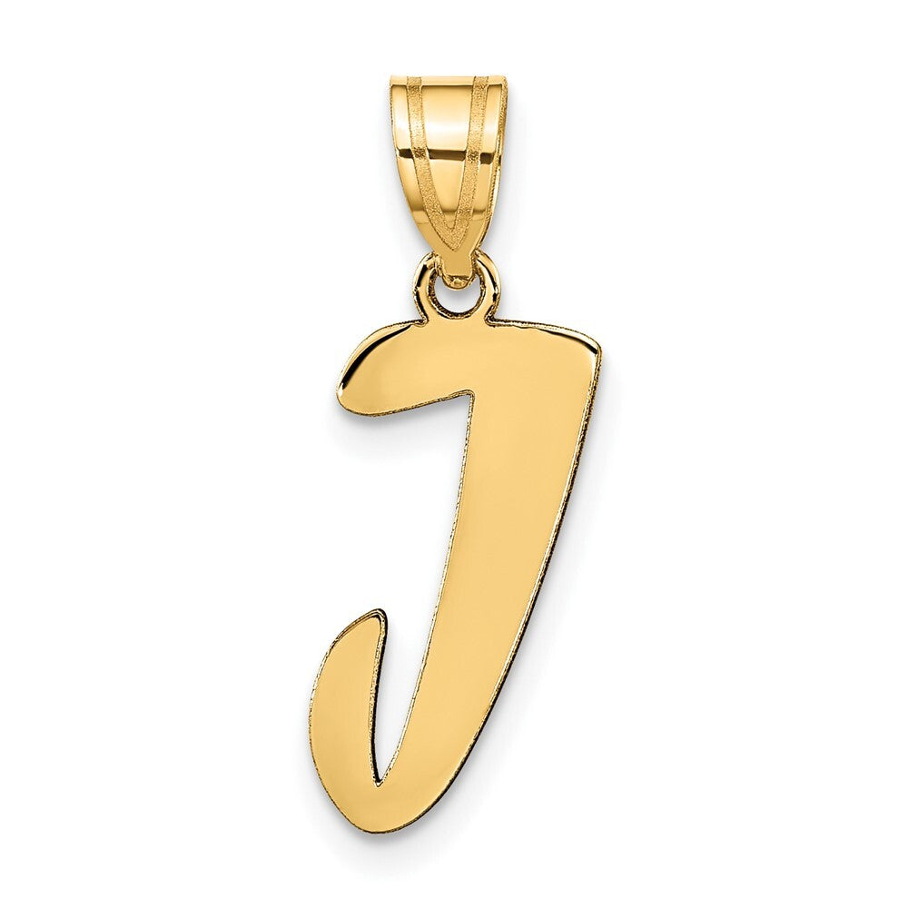 14k Yellow Gold Polished Script Letter J Initial Pendant for Women