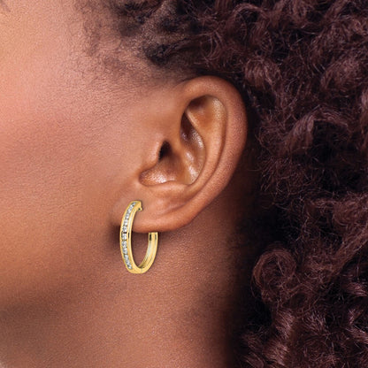 14k Yellow Gold Diamond Hinged Hoop Earrings