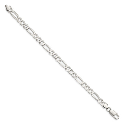 Sterling Silver 7.0mm Lightweight Flat Figaro Chain Bracelet