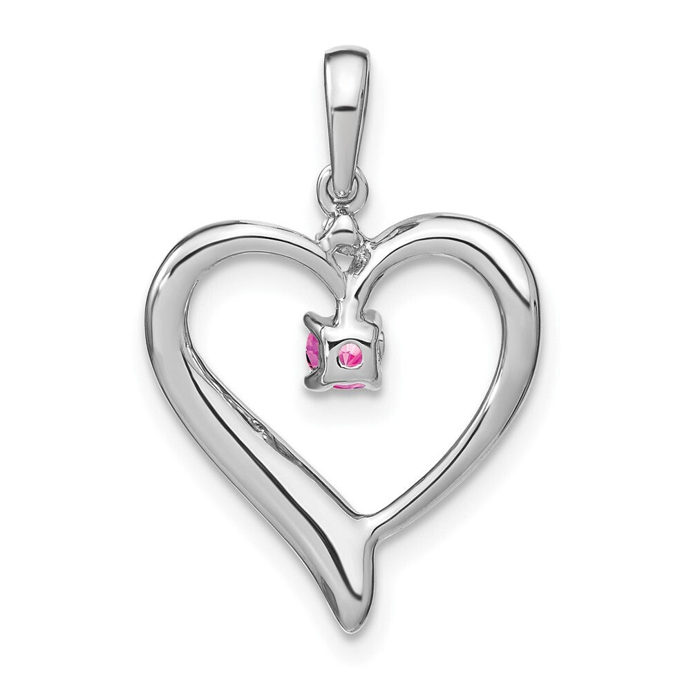 14k White Gold Created Pink Sapphire and Diamond Heart Pendant for Women