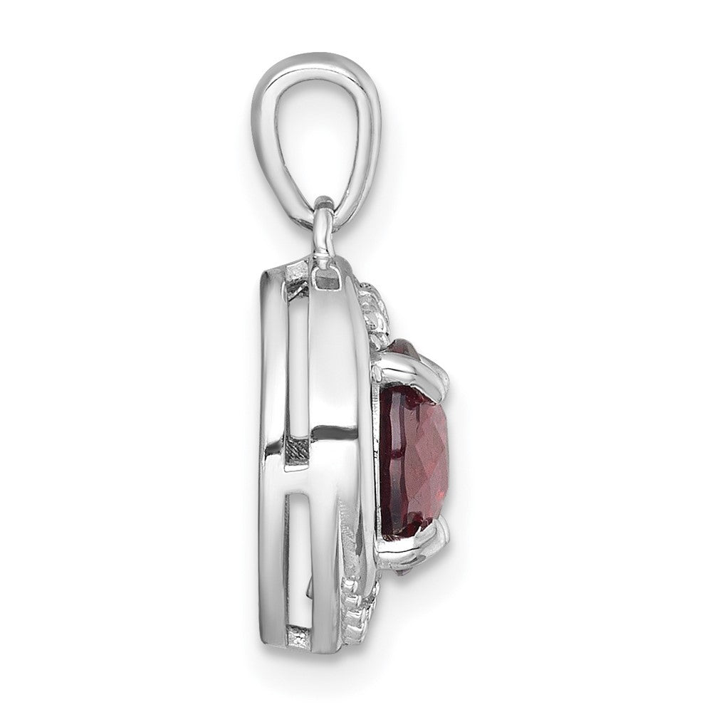 Sterling Silver Checker-cut Round Garnet and White Topaz Circle Pendant