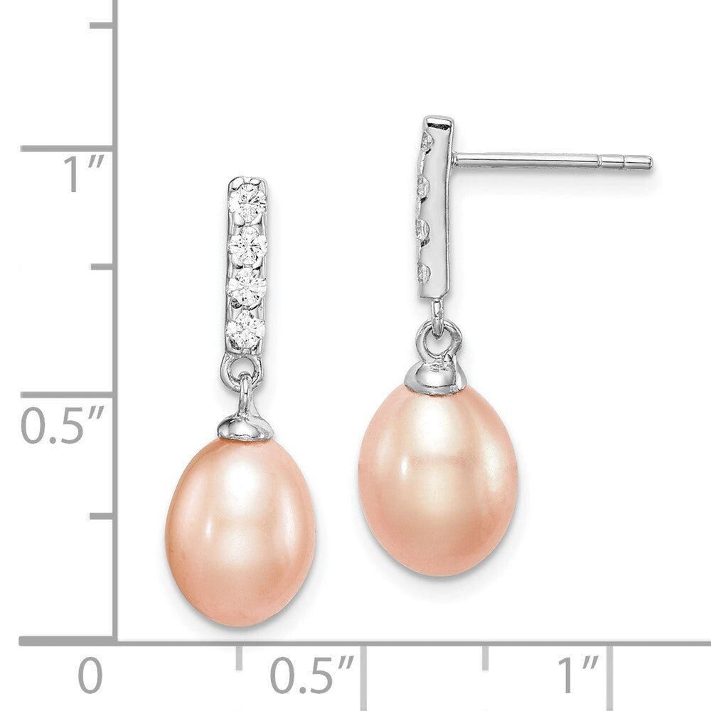 Sterling Silver Pink Teardrop Cultured Pearl & Cubic Zirconia Dangle Earrings