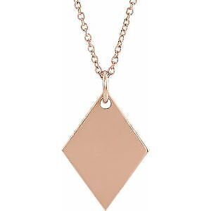 14k Rose Gold Engravable Diamond-Shaped 16-18" Necklace