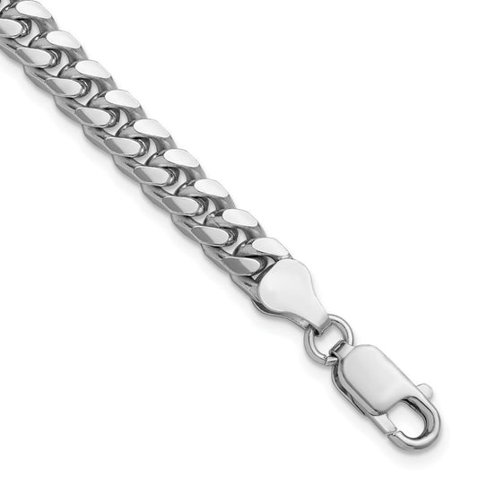 Sterling Silver Rhodium-plated 6mm Domed w/ Side Diamond-Cut Curb Chain Bracelet
