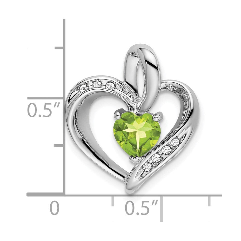 14k White Gold Peridot and Diamond Heart Pendant for Women
