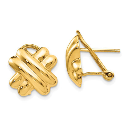 14k Yellow Gold Polished X Omega Back Stud Earrings