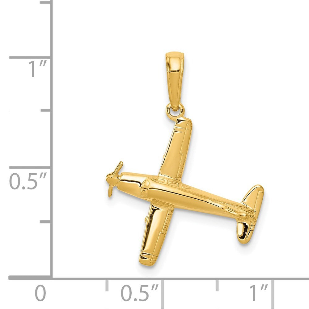 14k Yellow Gold 3-D Low-Wing Airplane Pendant for Women