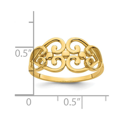 14K Yellow Gold Polished Cut Out Fancy Hearts Design Ring Size 7