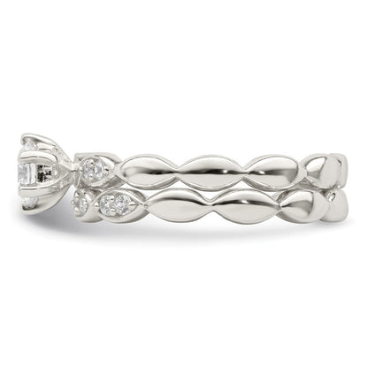 Sterling Silver Polished CZ Wedding Ring Set Size 6