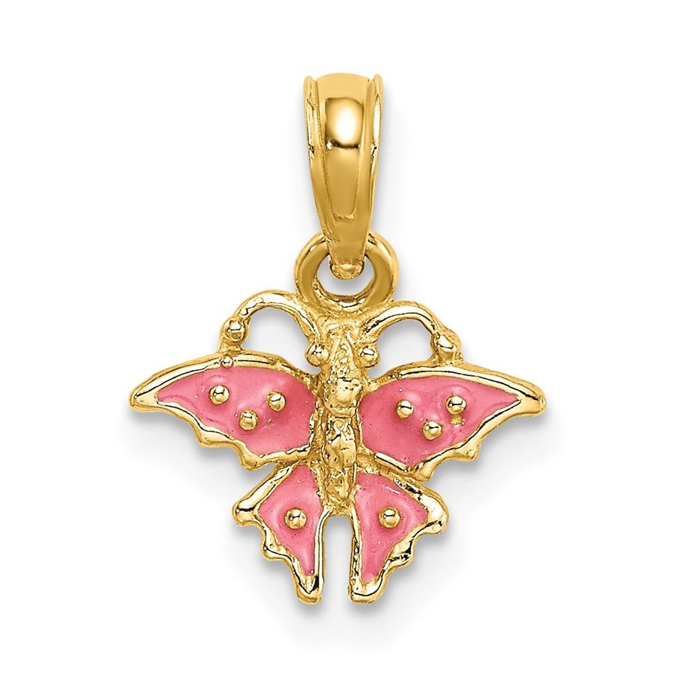 14k Yellow Gold Enameled Mini Pink Butterfly Charm