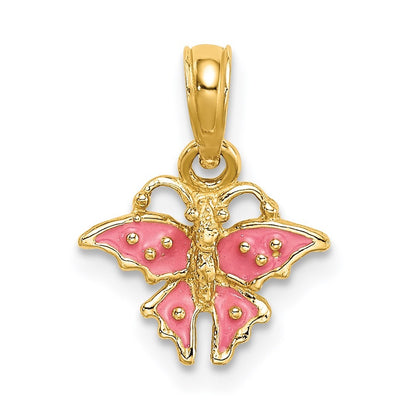14k Yellow Gold Enameled Mini Pink Butterfly Charm