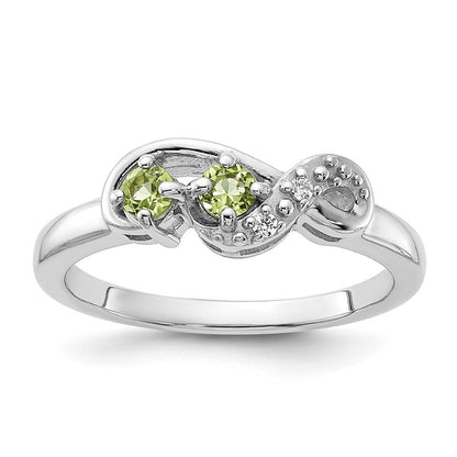 Sterling Silver Rhodium-plated Peridot and CZ Swirl Ring Size 6
