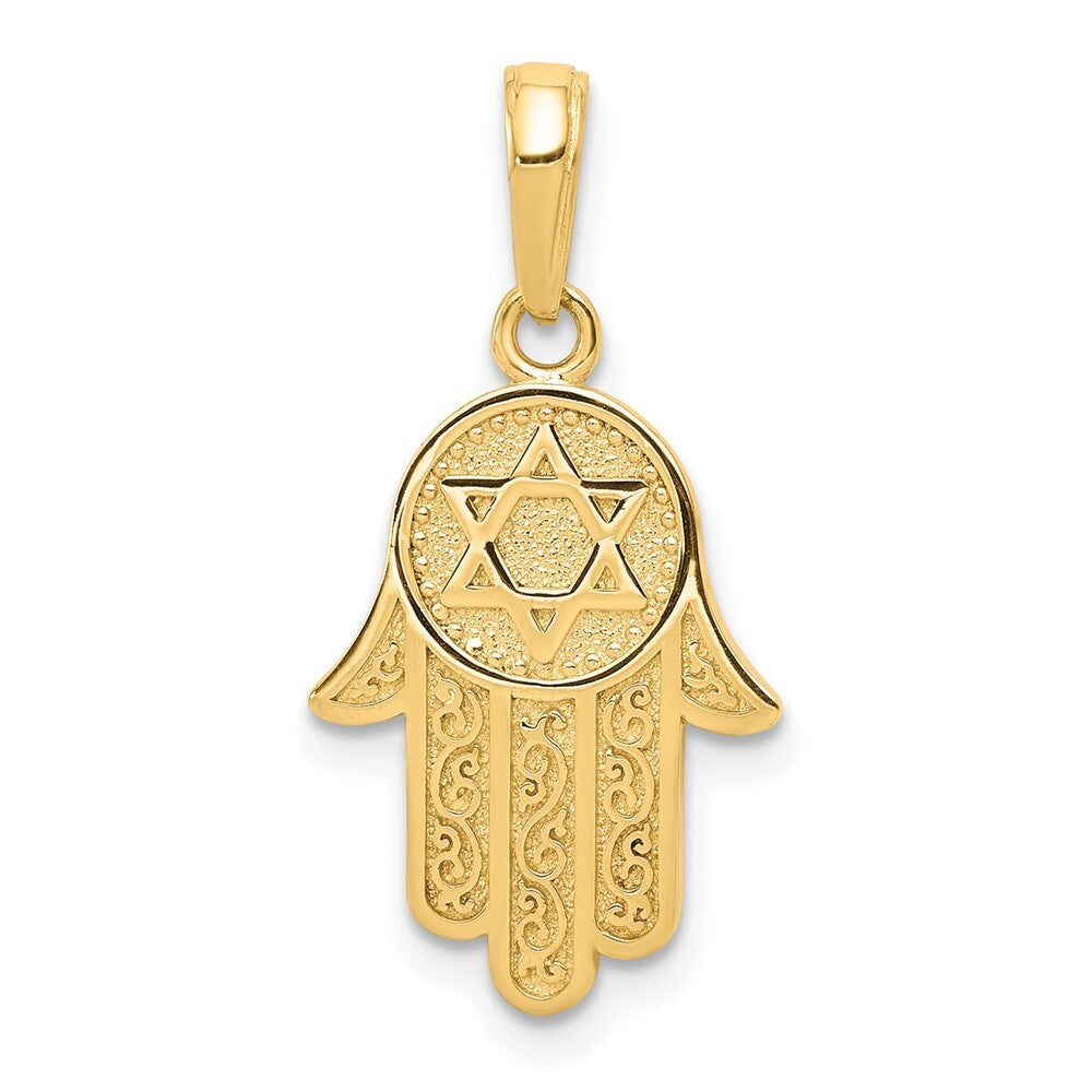14k Yellow Gold Jewish Hand of God Star of David Pendant for Women