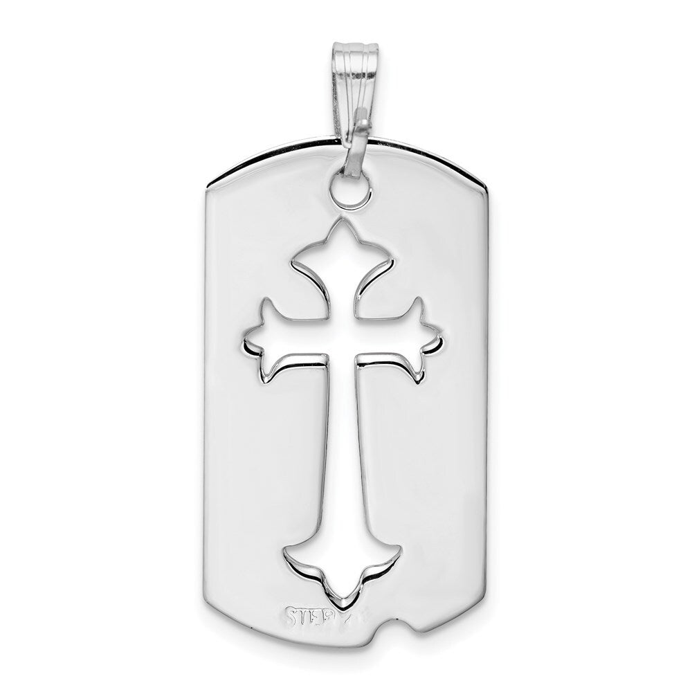 Sterling Silver Rhodium-plated Polished Dog Tag Cut out Cross Pendant