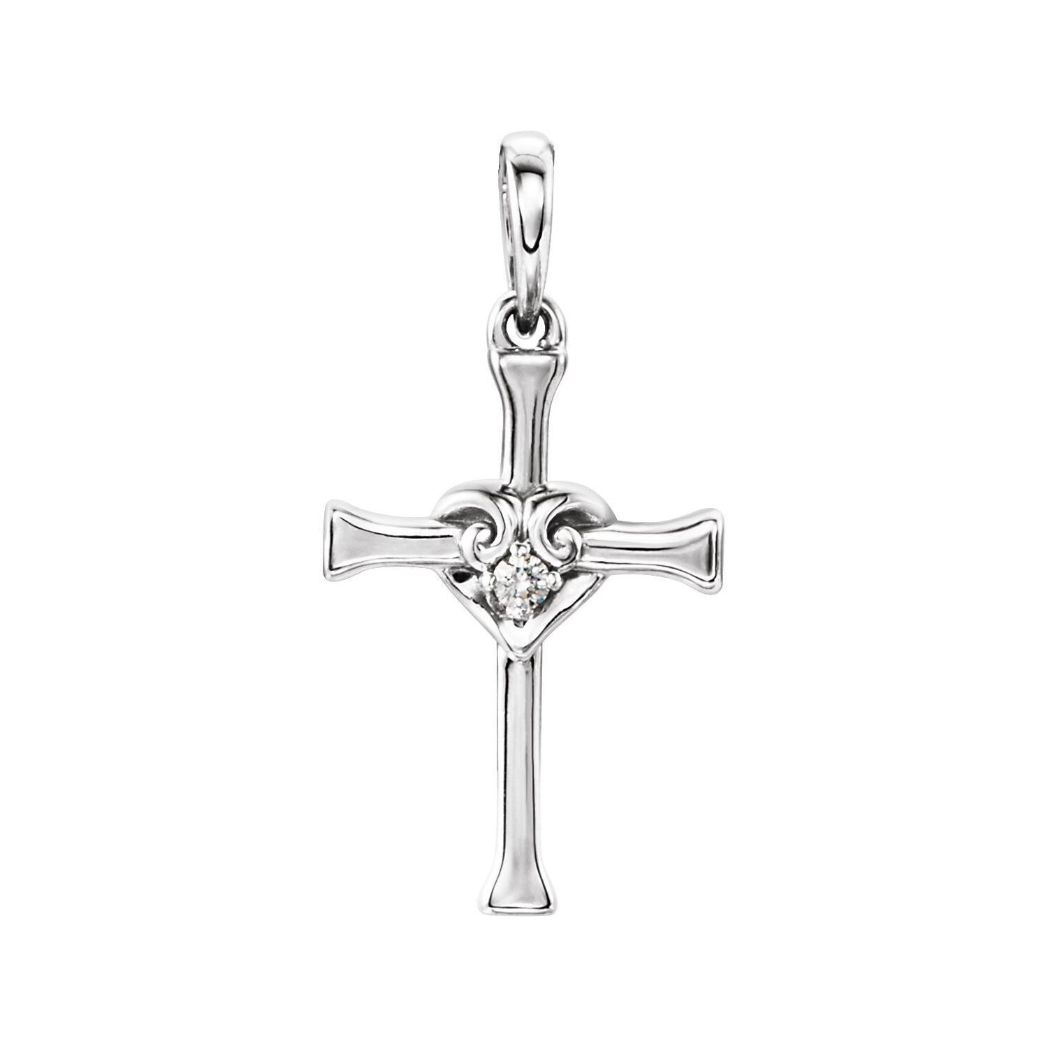 Sterling Silver .025CT Natural Diamond Crucifix Cross Heart Pendant for Women