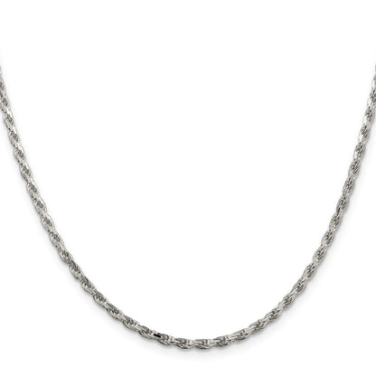Sterling Silver Rhodium-plated 2.5mm Diamond-cut Rope Chain Necklace