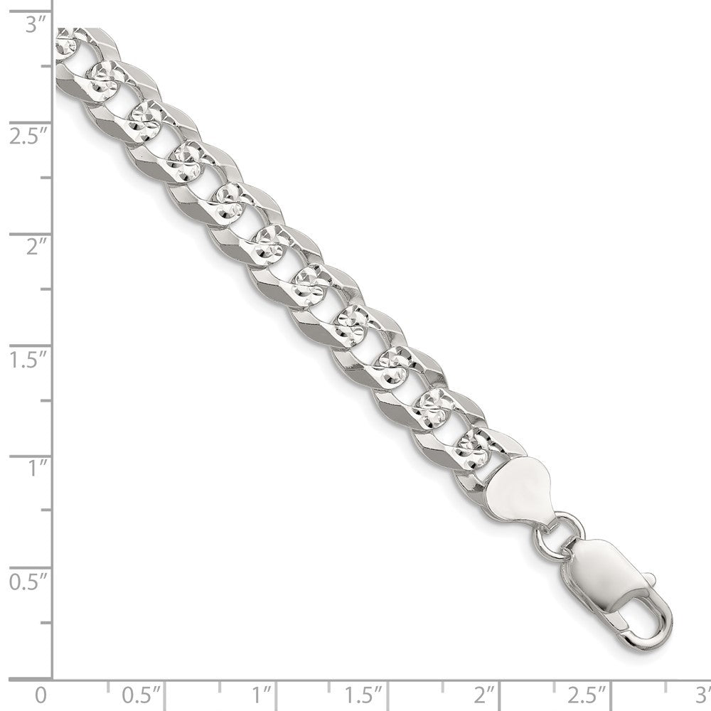 Sterling Silver 8.25mm Flat Diamond-Cut Pave Curb Chain Bracelet