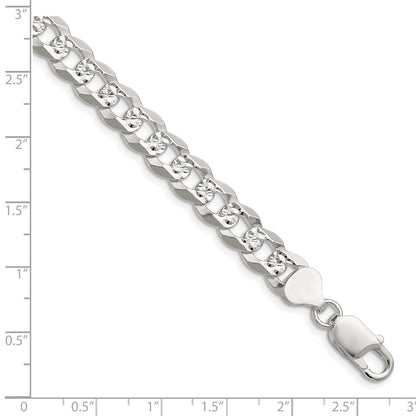 Sterling Silver 8.25mm Flat Diamond-Cut Pave Curb Chain Bracelet