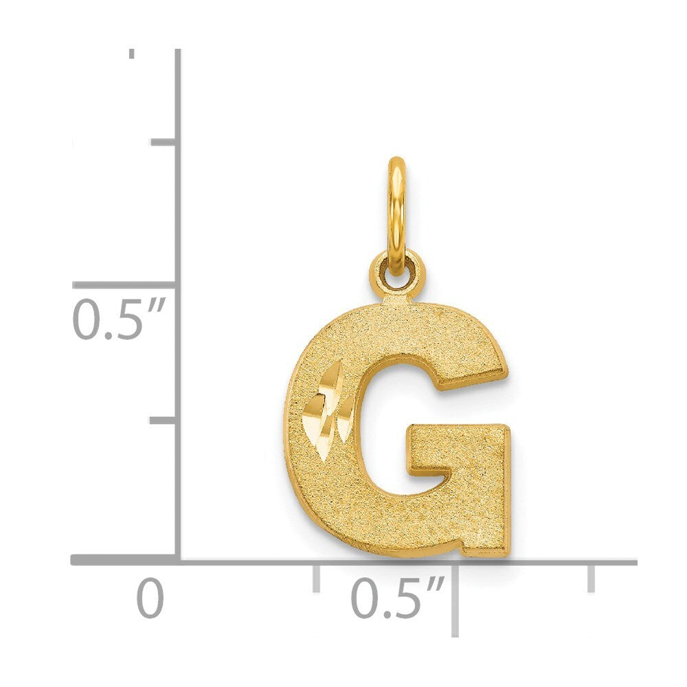 14k Yellow Gold Satin Diamond-cut Letter G Initial Charm Pendant for Women