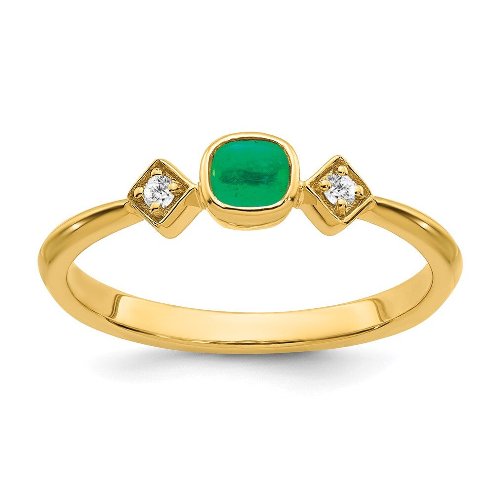 14K Yellow Gold Emerald and Diamond Ring Size 7