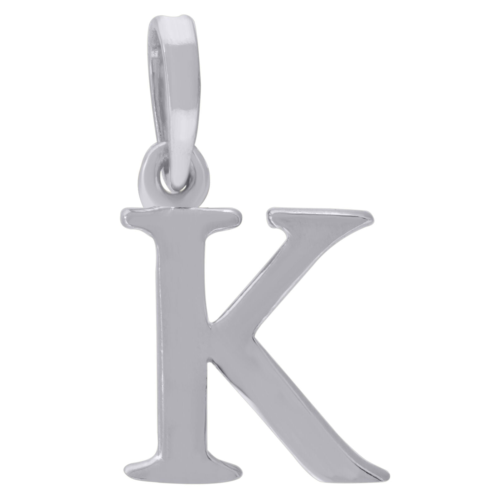 925 Sterling Silver Plain Initial Alphabet K Charm Pendant