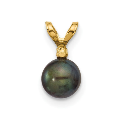 14k Yellow Gold 5mm Black Freshwater Cultured Pearl and Diamond Pendant