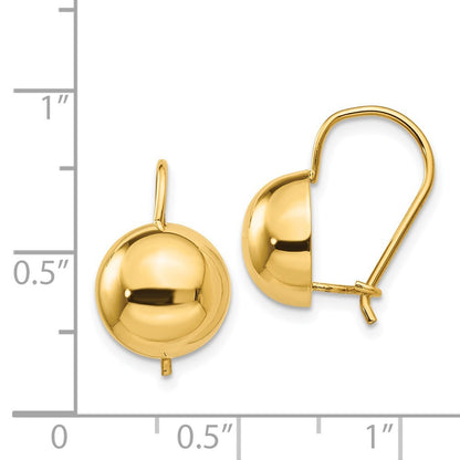 14k Yellow Gold 10.50mm Hollow Half Ball Stud Earrings Gift for Women
