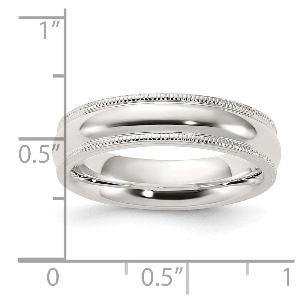 Sterling Silver 5mm Comfort Fit Half Round Milgrain Size 9 Band