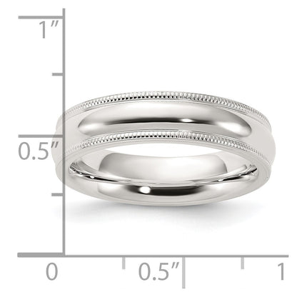 Sterling Silver 5mm Comfort Fit Half Round Milgrain Size 9 Band