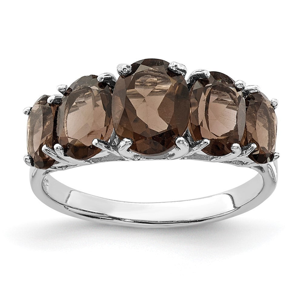 Sterling Silver Rhodium Smoky Quartz Ring Size 8