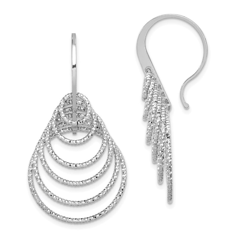 Sterling Silver Rhodium-plated Diamond-cut Graduated Circles Dangle Earrings