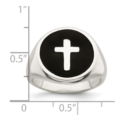 Sterling Silver Rhodium-plated Enameled Cross Ring Size 9