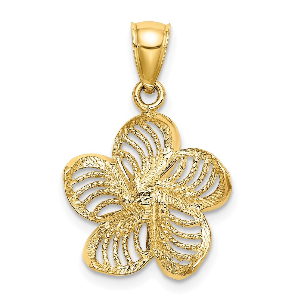 14k Yellow Gold Beaded and Polished Plumeria Flower Charm Pendant for Women