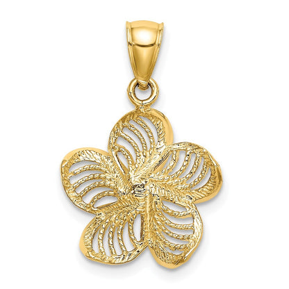 14k Yellow Gold Beaded and Polished Plumeria Flower Charm Pendant for Women