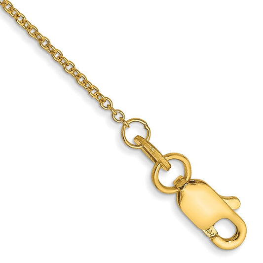 14k Yellow Gold 10 inch 1mm Round Open Link Cable with Lobster Clasp Anklet