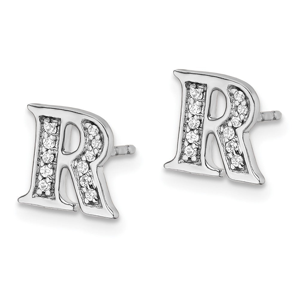 14k White Gold Diamond Initial R Earrings