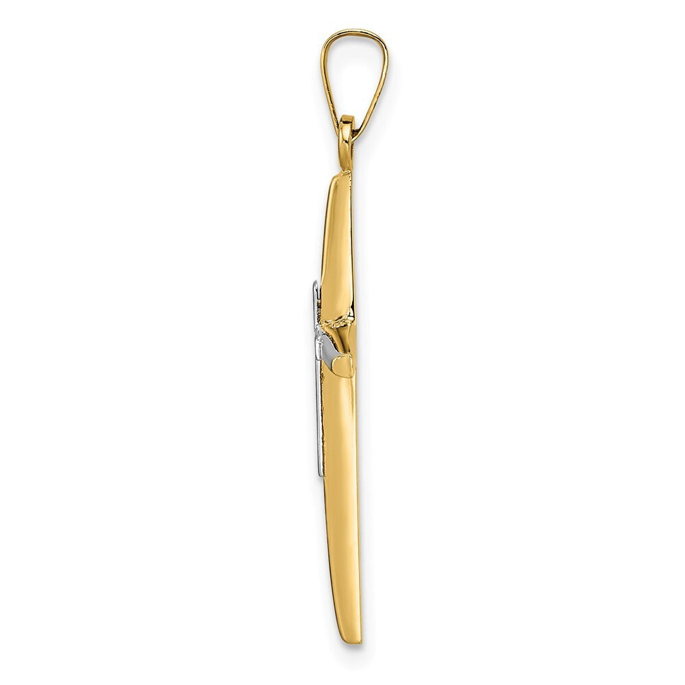 14k Two-tone Gold Polished Solid Double Cross Pendant for Women